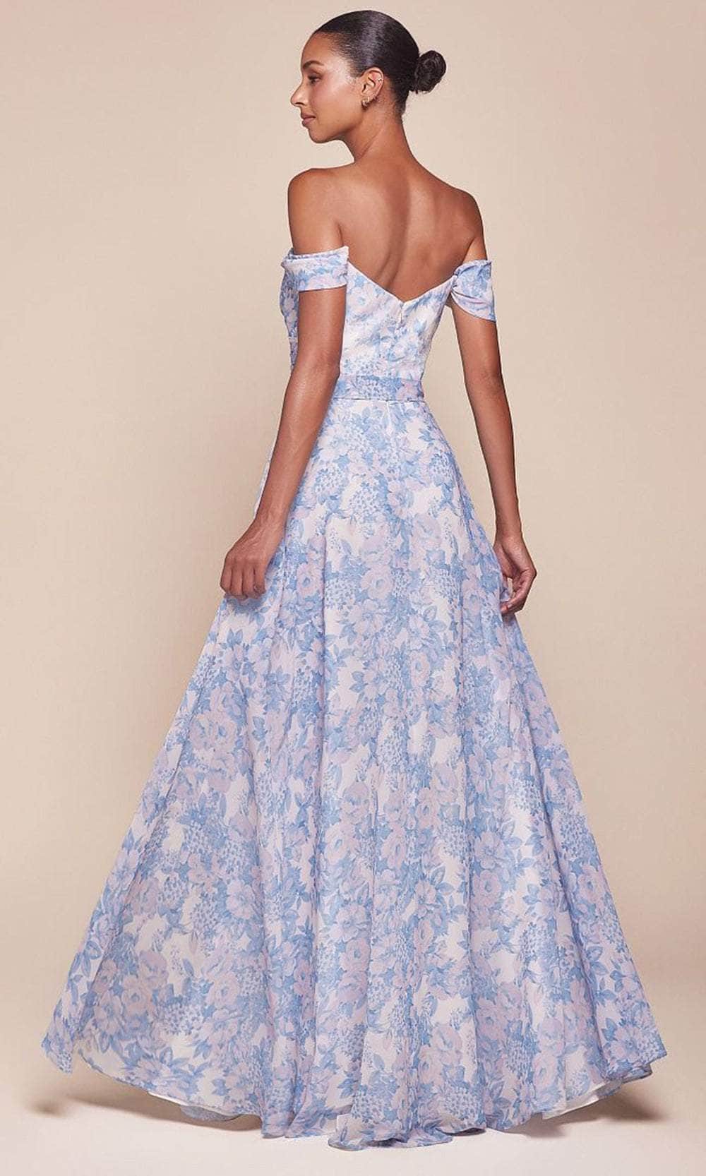 Cinderella Divine 7441 - Floral Print A-Line Evening Gown - back view