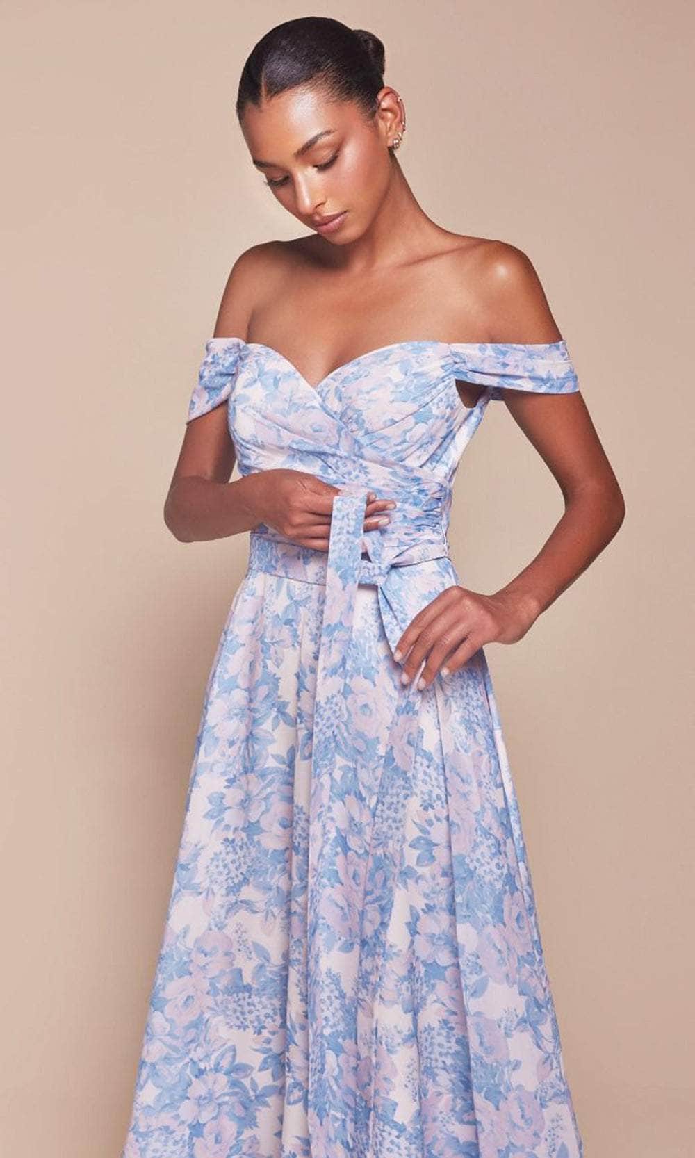 Cinderella Divine 7441 - Floral Print A-Line Evening Gown - detail view