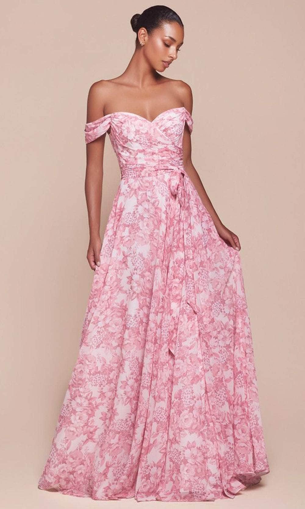 Cinderella Divine 7441 - Floral Print A-Line Evening Gown - view 5