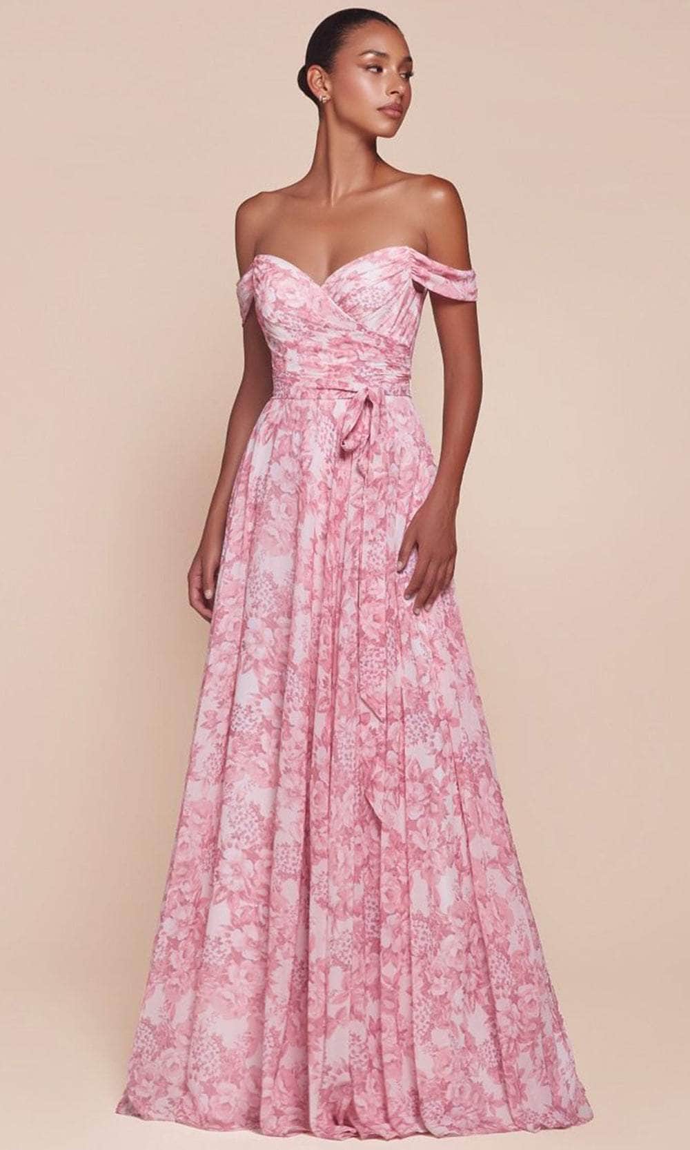 Cinderella Divine 7441 - Floral Print A-Line Evening Gown - view 6
