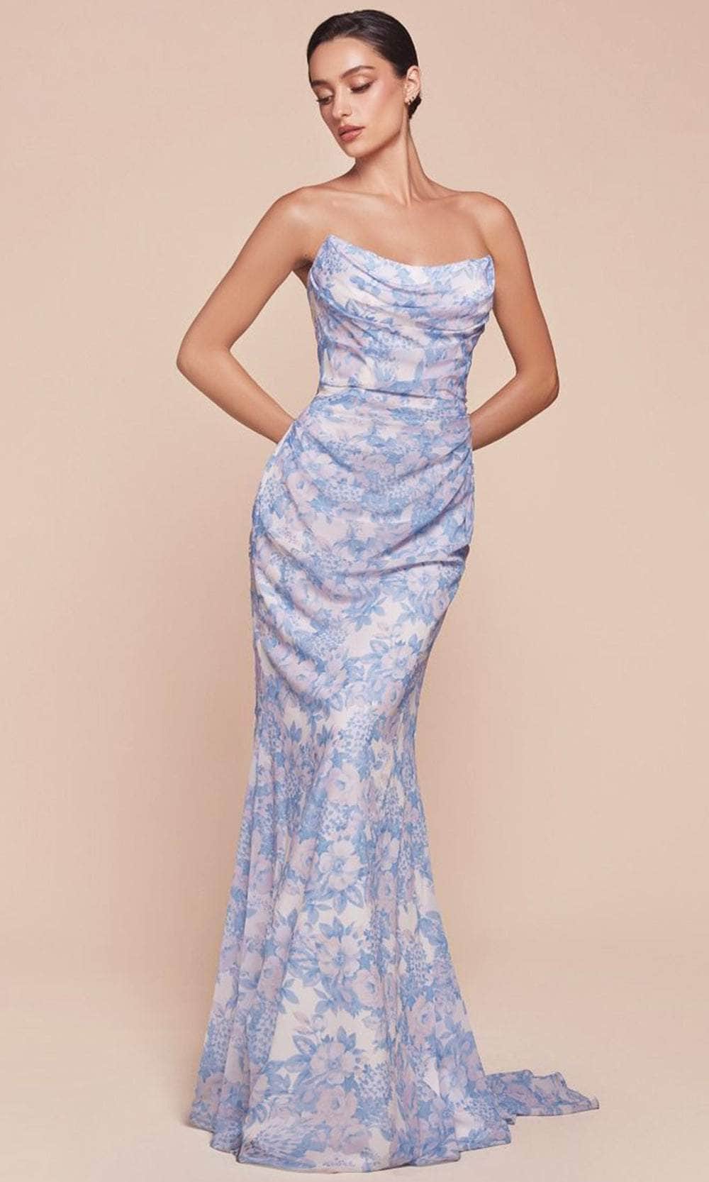 Cinderella Divine 7445 - Floral Scoop Neck Evening Gown - Silhouette Dresses