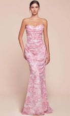 Cinderella Divine 7445 - Floral Scoop Neck Evening Gown - back view