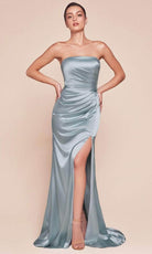 Cinderella Divine 7451 - Strapless Satin Long Gown