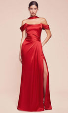 Cinderella Divine 7452 - High Slit Satin Long Gown