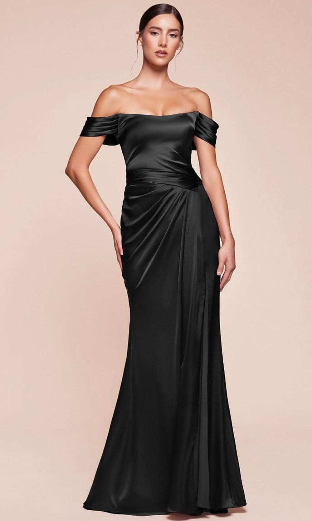 Cinderella Divine 7452 - High Slit Satin Long Gown - Silhouette Dresses