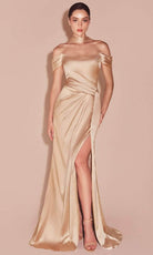 Cinderella Divine 7452 - High Slit Satin Long Gown - view 4