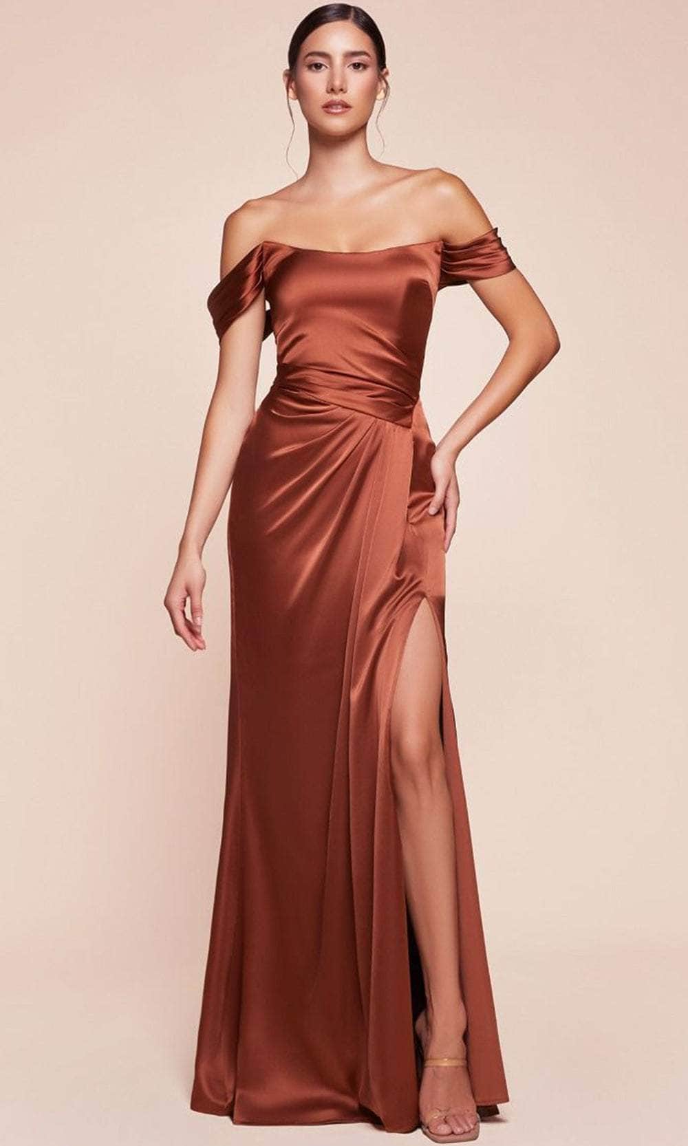 Cinderella Divine 7452 - High Slit Satin Long Gown - back view