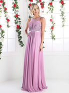 Cinderella Divine - 7458 Illusion Neckline Chiffon Empire Waist Gown