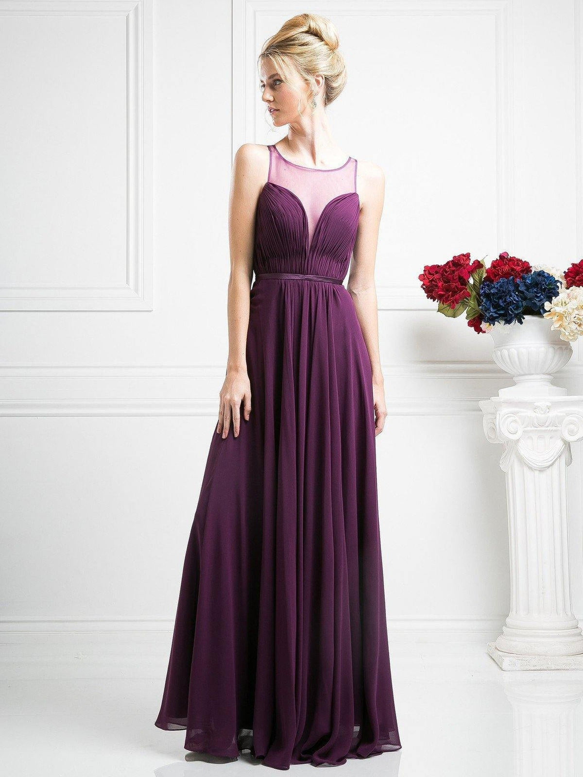 Cinderella Divine - 7458 Illusion Neckline Chiffon Empire Waist Gown