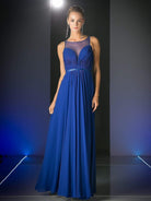 Cinderella Divine - 7458 Illusion Neckline Chiffon Empire Waist Gown