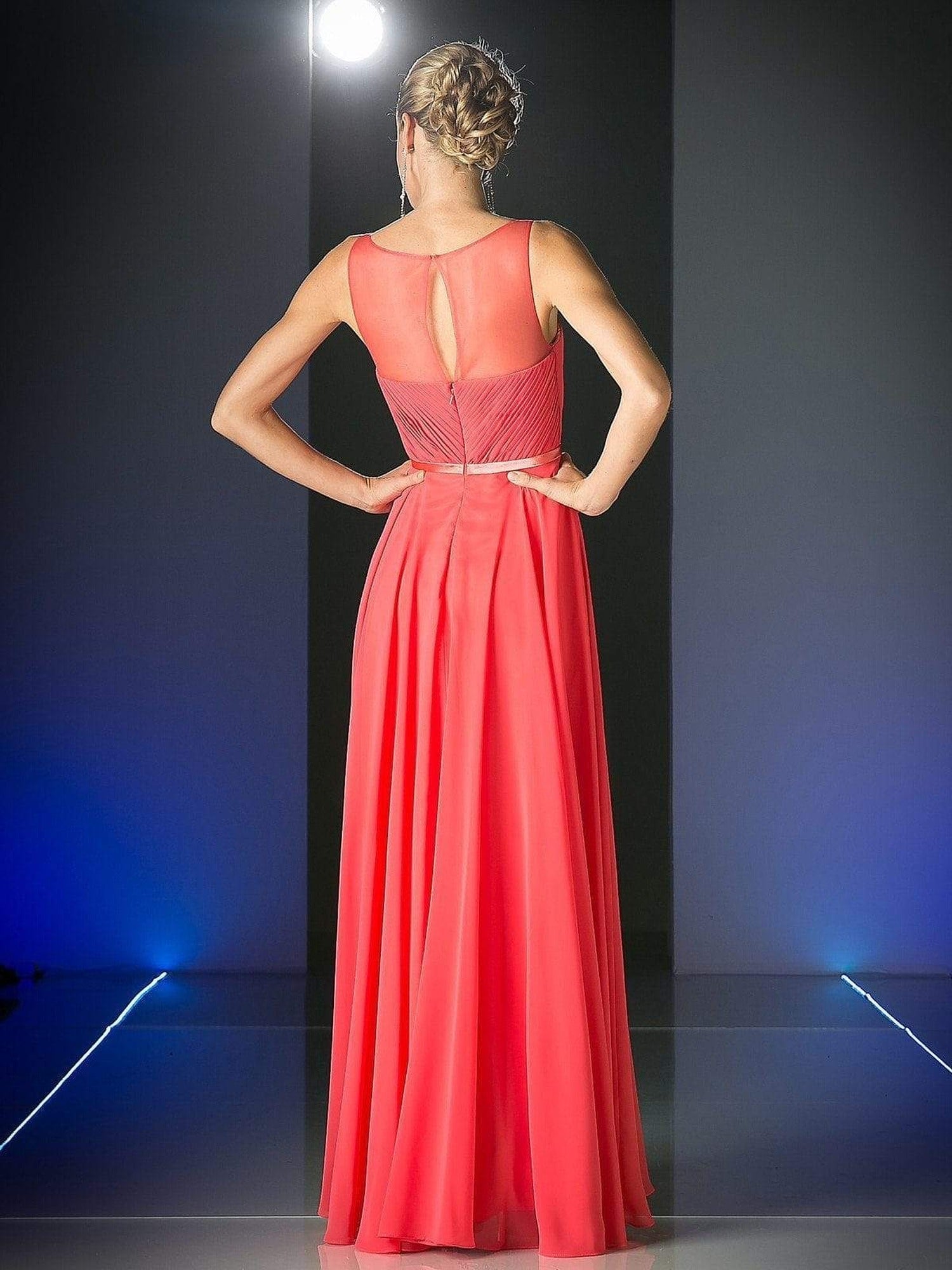 Cinderella Divine - 7458 Illusion Neckline Chiffon Empire Waist Gown