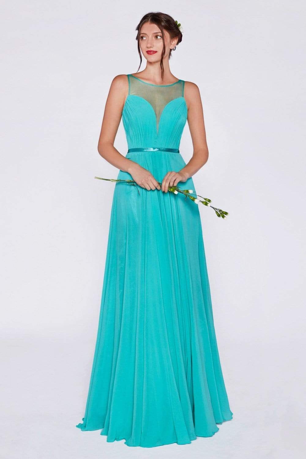 Cinderella Divine - 7458 Illusion Neckline Chiffon Empire Waist Gown - view 7