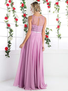 Cinderella Divine - 7458 Illusion Neckline Chiffon Empire Waist Gown - view 9