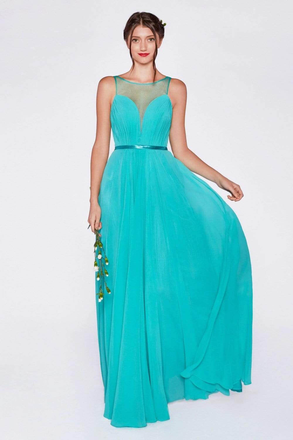 Cinderella Divine - 7458 Illusion Neckline Chiffon Empire Waist Gown - view 5