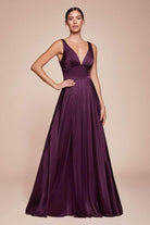 Cinderella Divine - 7469 Sleeveless V Neck Flowing Satin Gown - detail view