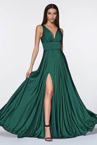 Cinderella Divine - 7469 Sleeveless V Neck Flowing Satin Gown - view 14