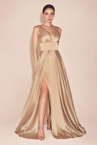 Cinderella Divine - 7469 Sleeveless V Neck Flowing Satin Gown - view 11