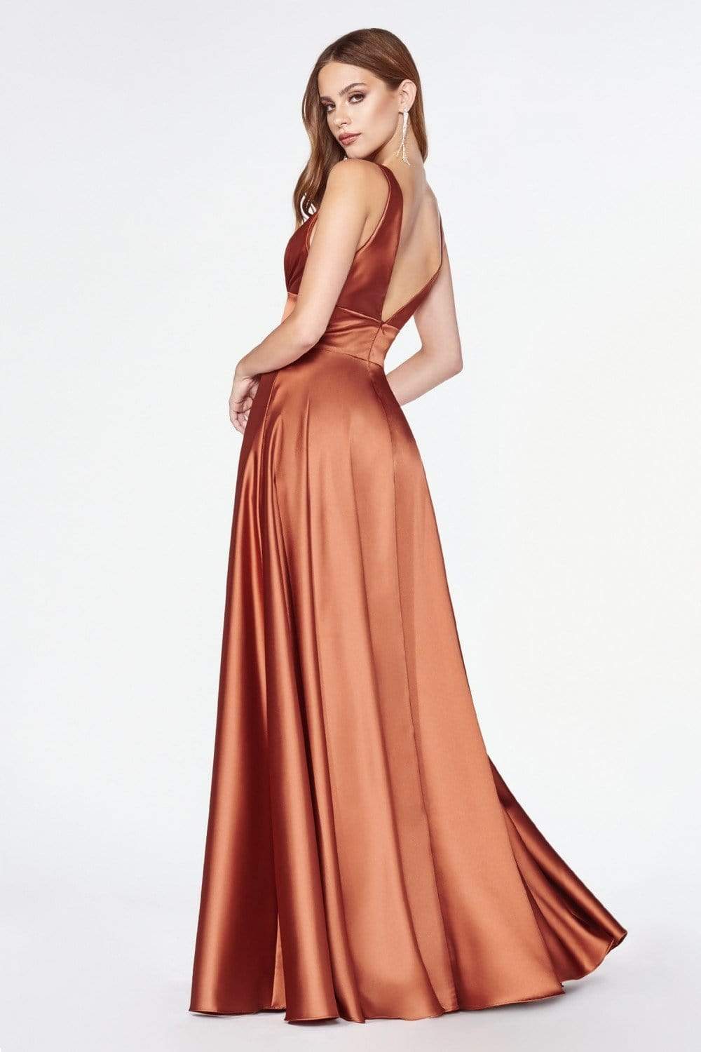 Cinderella Divine - 7469 Sleeveless V Neck Flowing Satin Gown - view 6