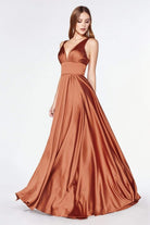 Cinderella Divine - 7469 Sleeveless V Neck Flowing Satin Gown - view 5
