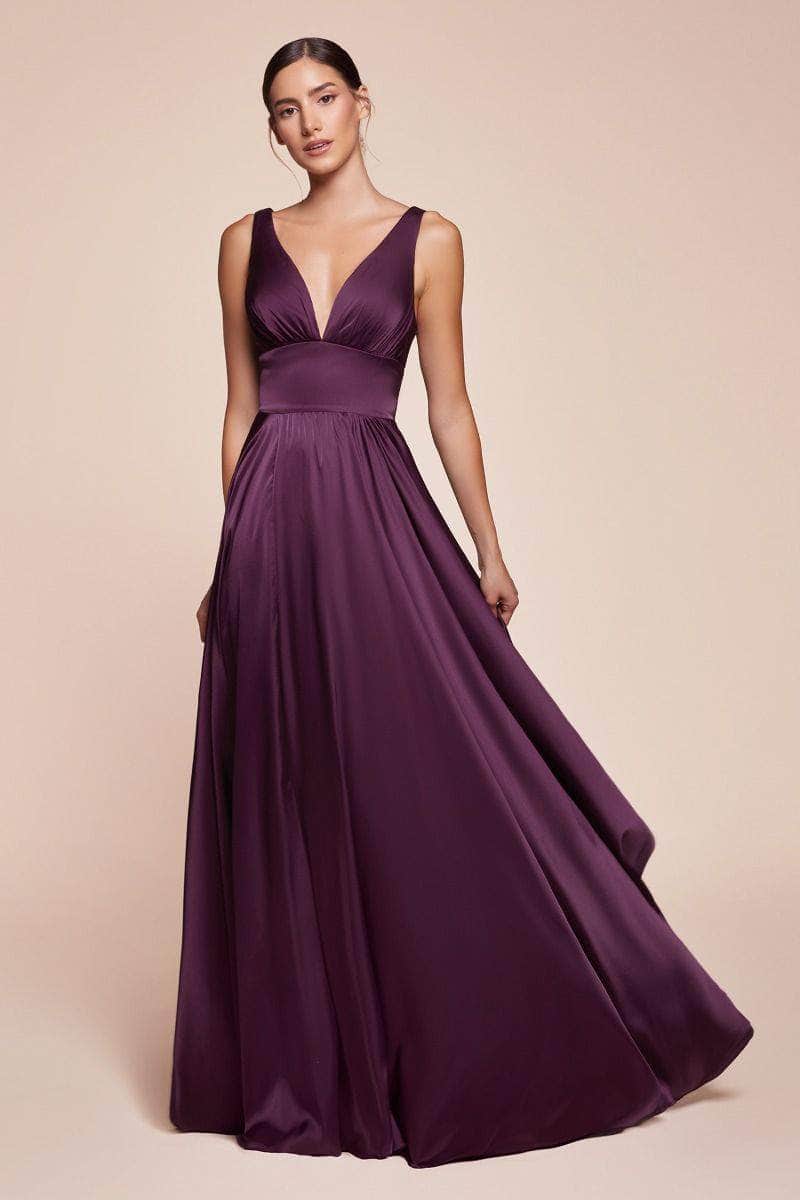 Cinderella Divine - 7469 Sleeveless V Neck Flowing Satin Gown - view 12
