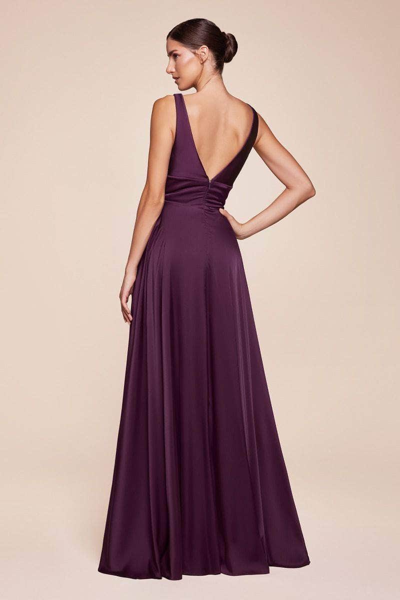 Cinderella Divine - 7469 Sleeveless V Neck Flowing Satin Gown - view 4