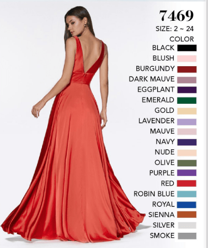 Cinderella Divine - 7469 V Neck High Slit Satin Flowy A-Line Dress - view 15