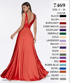 Cinderella Divine - 7469 V Neck High Slit Satin Flowy A-Line Dress - view 15