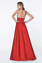 Cinderella Divine - 7472 Spaghetti Straps V Neck Wrap Satin Gown