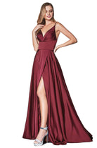 Cinderella Divine - 7472 Spaghetti Straps V Neck Wrap Satin Gown - view 5