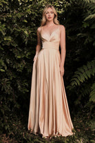 Cinderella Divine - 7472 Spaghetti Straps V Neck Wrap Satin Gown - view 12