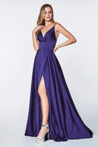 Cinderella Divine - 7472 Spaghetti Straps V Neck Wrap Satin Gown - view 14
