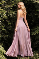 Cinderella Divine - 7472 Spaghetti Straps V Neck Wrap Satin Gown - detail view