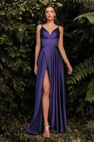 Cinderella Divine - 7472 Spaghetti Straps V Neck Wrap Satin Gown - view 13