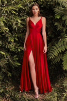 Cinderella Divine - 7472 Spaghetti Straps V Neck Wrap Satin Gown - view 15