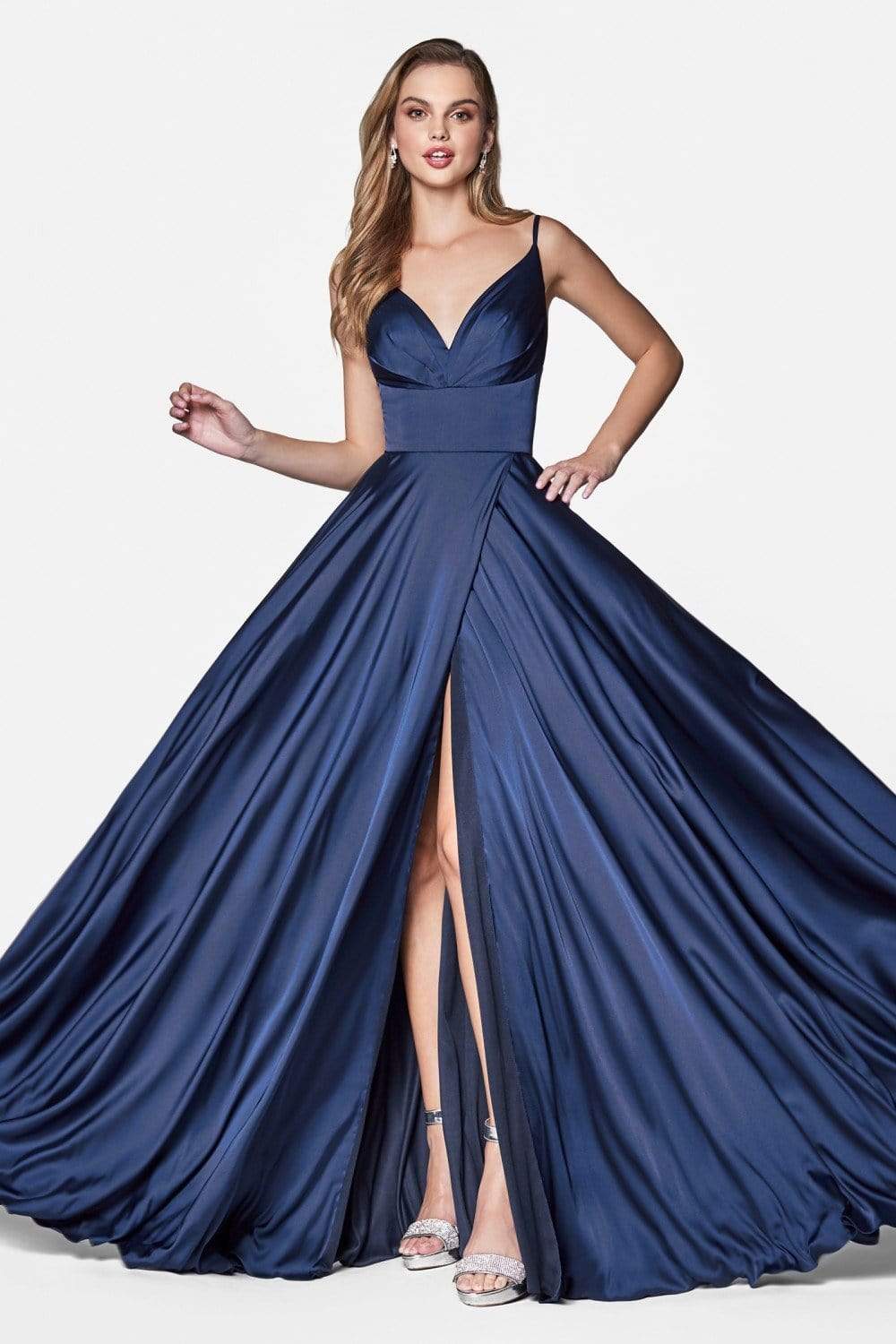 Cinderella Divine - 7472 Spaghetti Straps V Neck Wrap Satin Gown - view 11