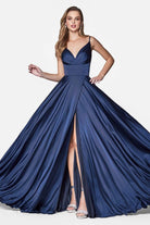 Cinderella Divine - 7472 Spaghetti Straps V Neck Wrap Satin Gown - view 11