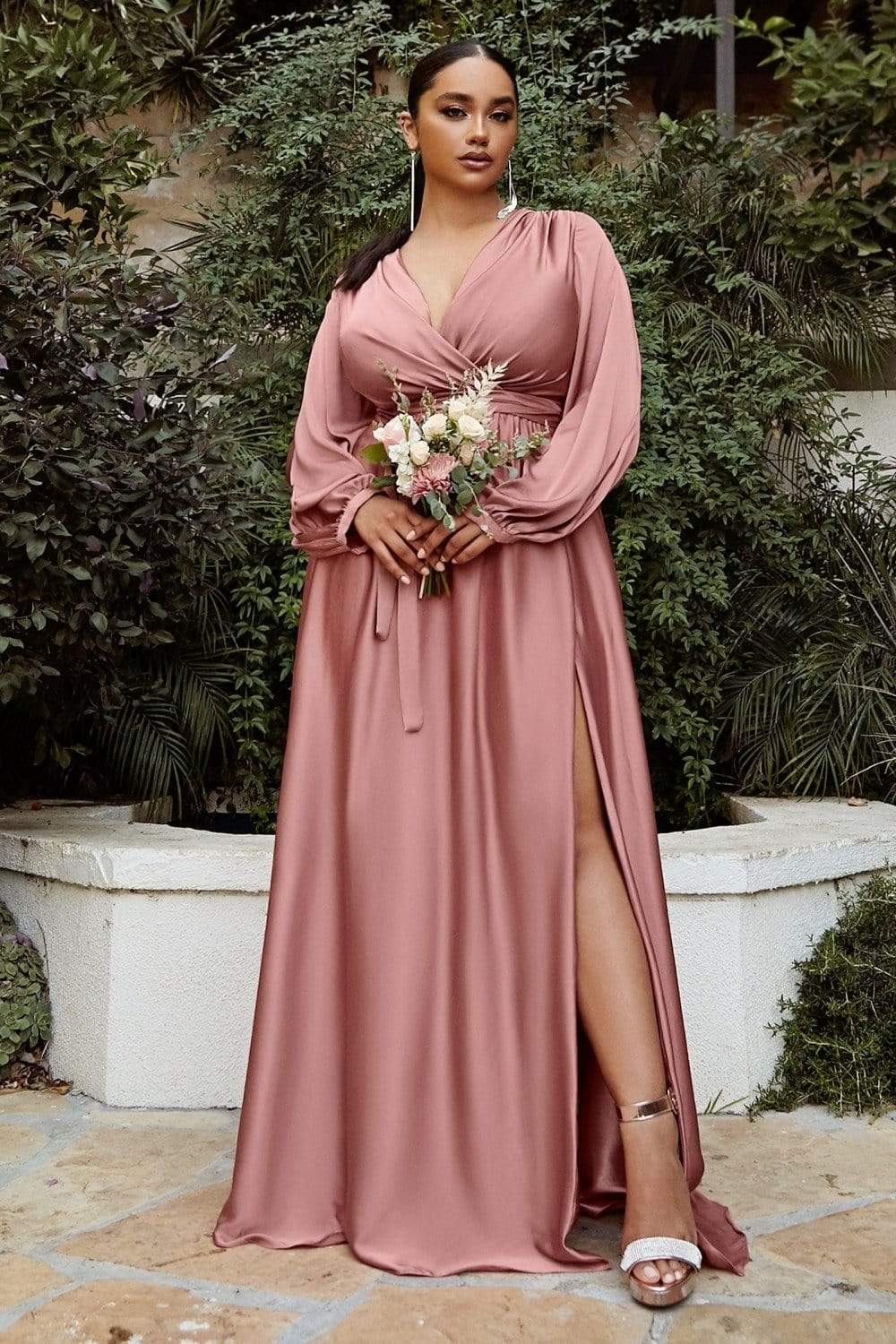 Cinderella Divine - 7475 Plunging V Neck High Slit Long dress - view 11