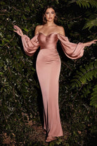 Cinderella Divine - 7482 Billowy Sleeve High Slit Gown - view 4