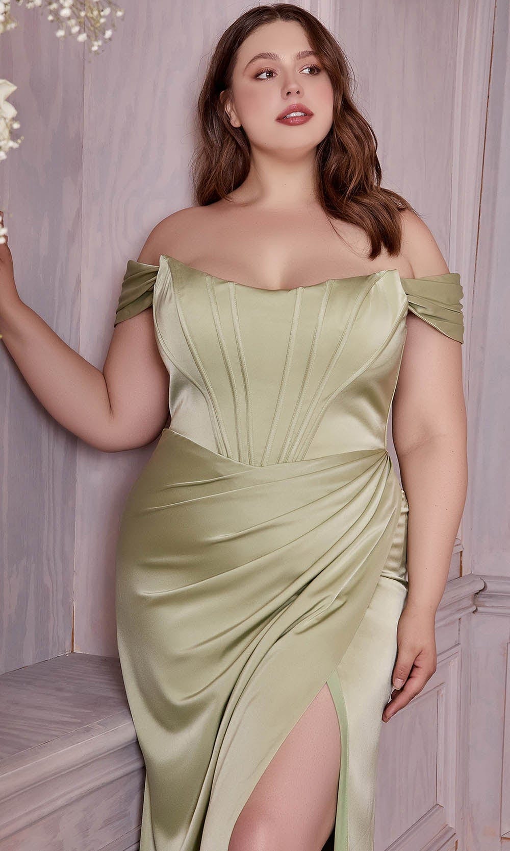 Cinderella Divine 7484C - High Slit Evening Gown - view 7