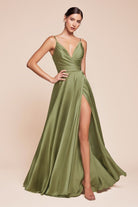 Cinderella Divine - 7485C Spaghetti Strap High Slit Gown