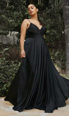 Cinderella Divine - 7485C Spaghetti Strap High Slit Gown - designer prom dress at Silhouette Dresses
