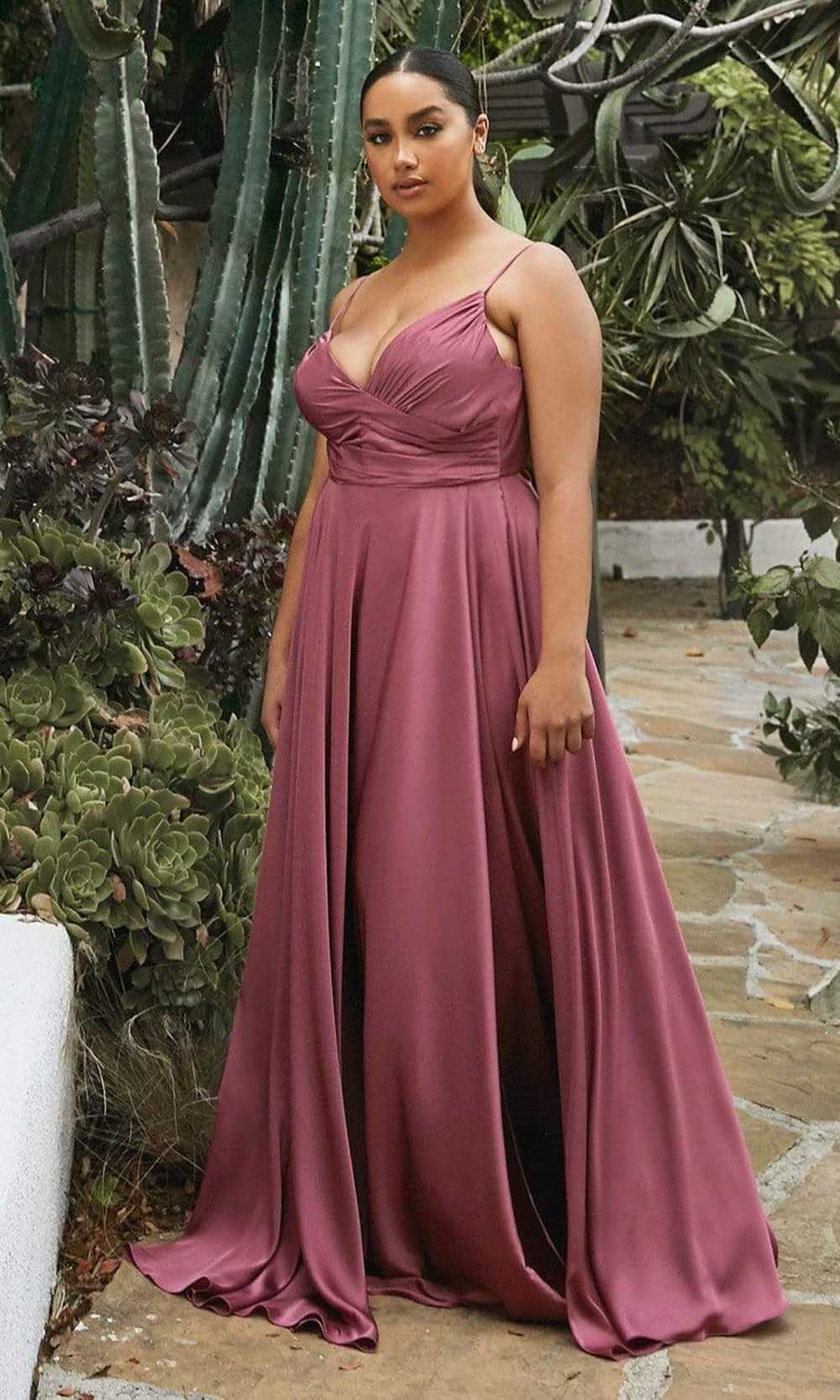 Cinderella Divine - 7485C Spaghetti Strap High Slit Gown - view 4