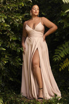 Cinderella Divine - 7485C Spaghetti Strap High Slit Gown - view 6