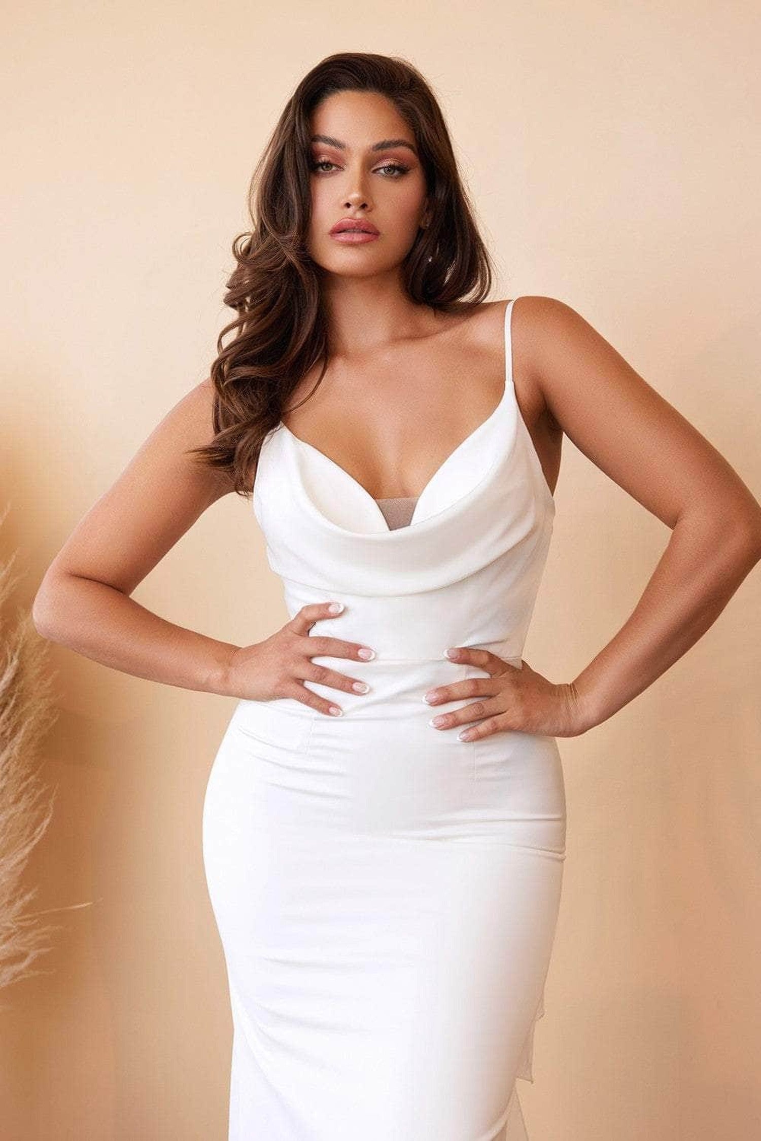Cinderella Divine 7487W - Cowl Neck Charmeuse Wedding Dress