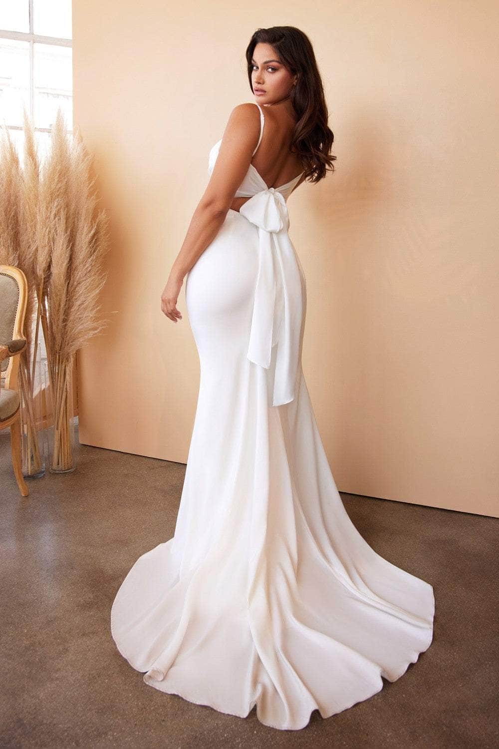 Cinderella Divine 7487W - Cowl Neck Charmeuse Wedding Dress - back view