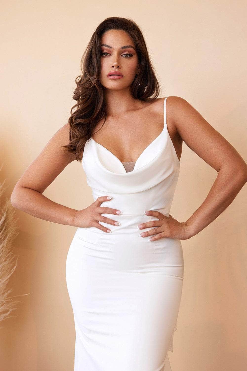 Cinderella Divine 7487W - Cowl Neck Charmeuse Wedding Dress - detail view