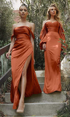 Cinderella Divine - 7488 Draped Off Shoulder Gown With Slit - view 6