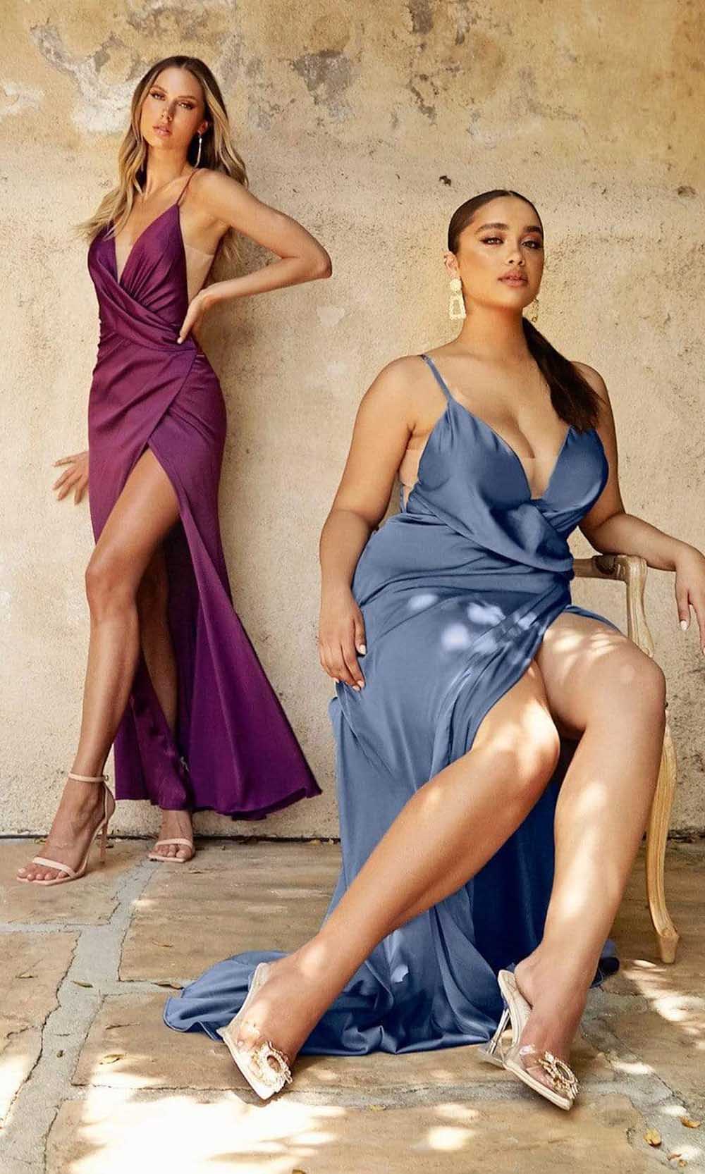 Cinderella Divine - 7489C Deep V-Neck Faux Wrap Dress - view 5