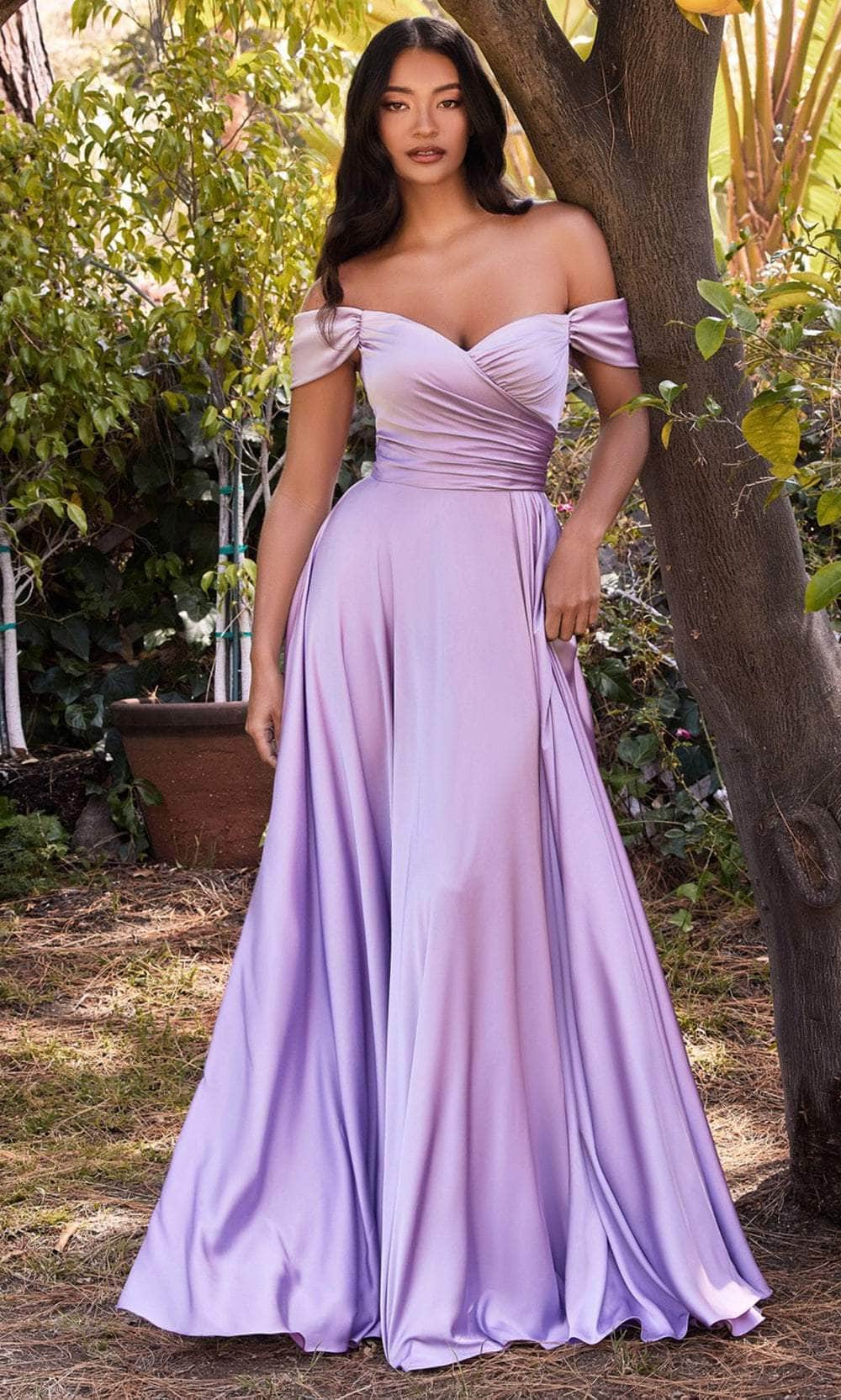 Cinderella Divine 7493 - Off Shoulder Faux-Wrap Evening Gown - view 6