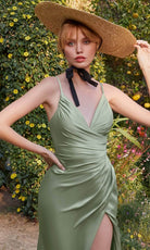 Cinderella Divine 7494 - Deep V-Neck Satin Evening Gown - view 10